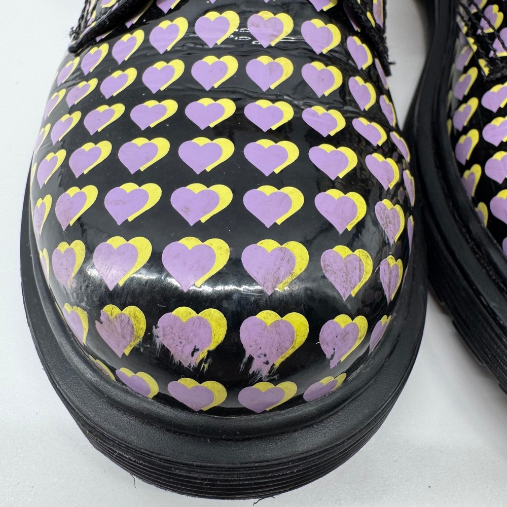 Dr. Martens 1460 J Boots Womens 5 Black Purple Yellow Heart Print Patent Leather - Picture 7 of 16